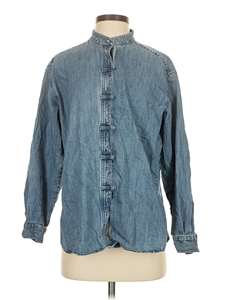 Pre-owned Jjill Long Sleeve Button Down Shirt In Blue