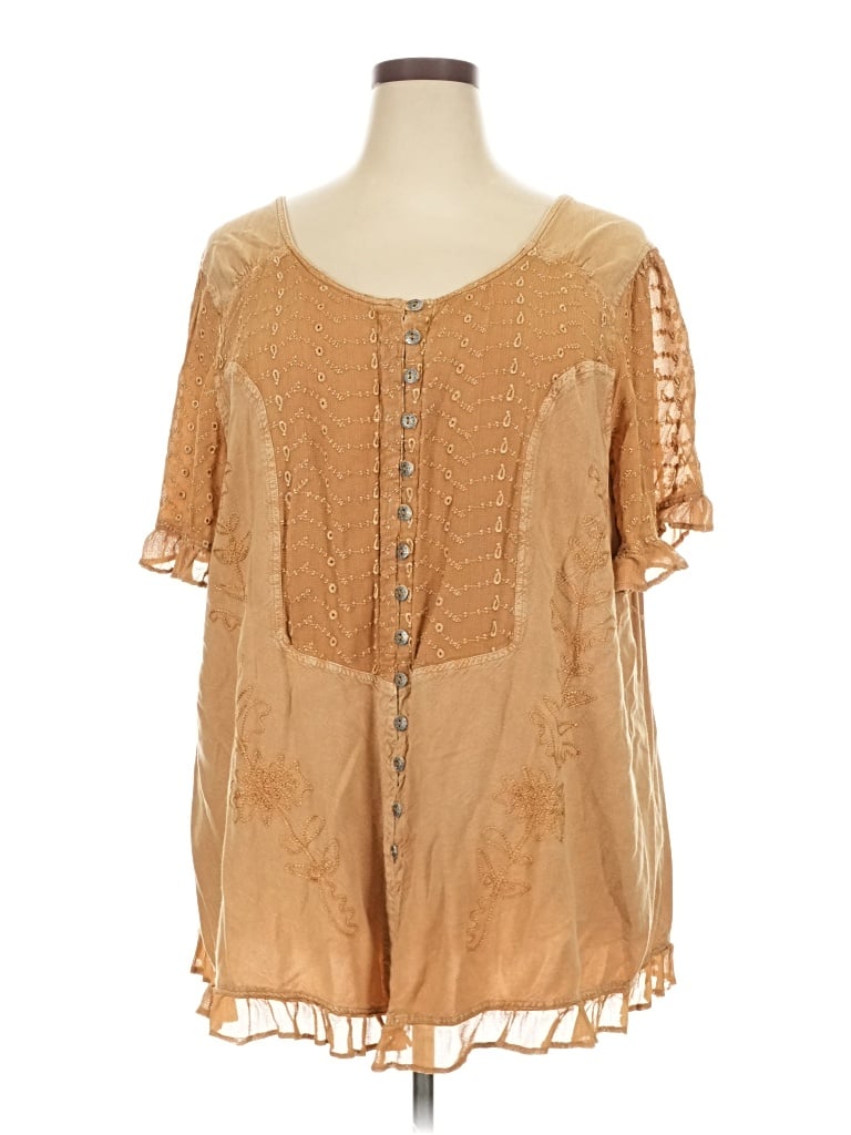 Pre-owned Denim 24/7 Short Sleeve Blouse In Brown