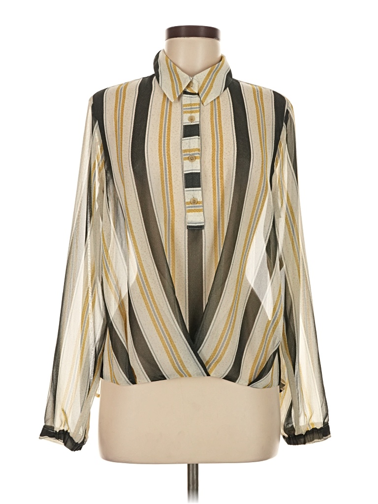 Pre-owned Cabi Long Sleeve Blouse In White