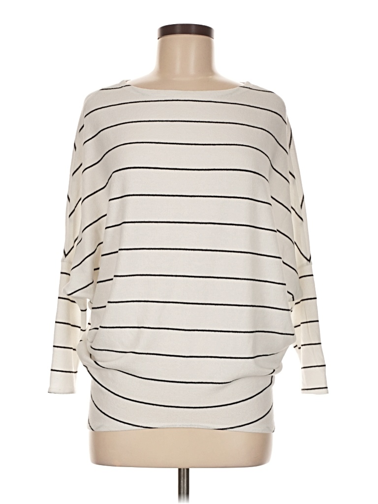 Pre-owned Lulus 3/4 Sleeve Top Ivory Boatneck Tops In White