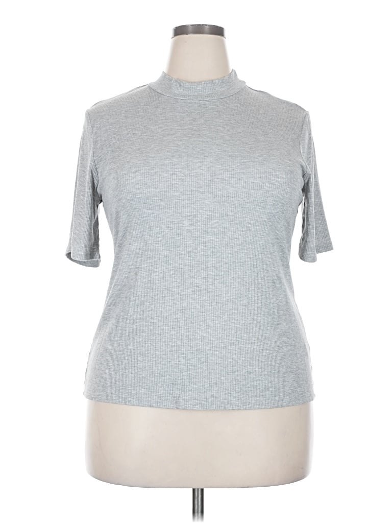 Pre-owned 1.state Short Sleeve Top Gray Mock Neckline Tops