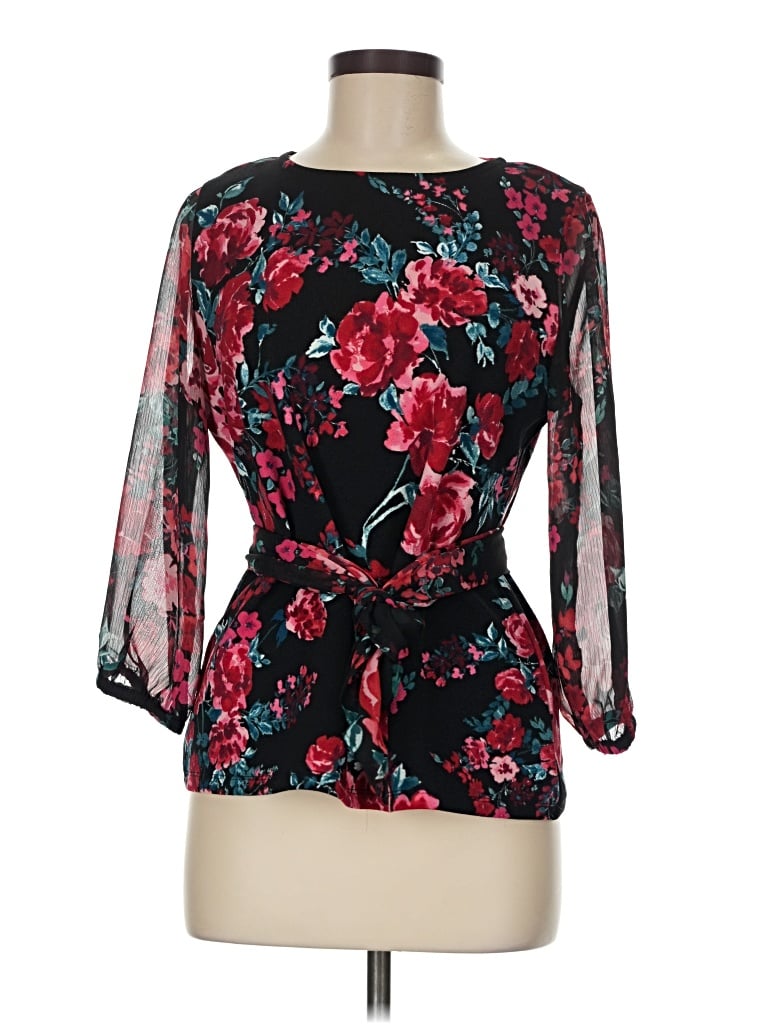 Pre-owned Elle 3/4 Sleeve Blouse In Black