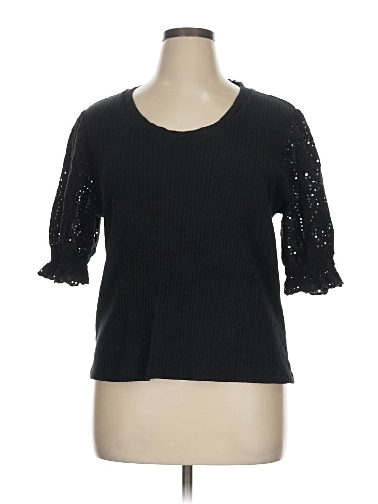 Pre-owned Design History 3/4 Sleeve Top Black Sweetheart Neckline Tops
