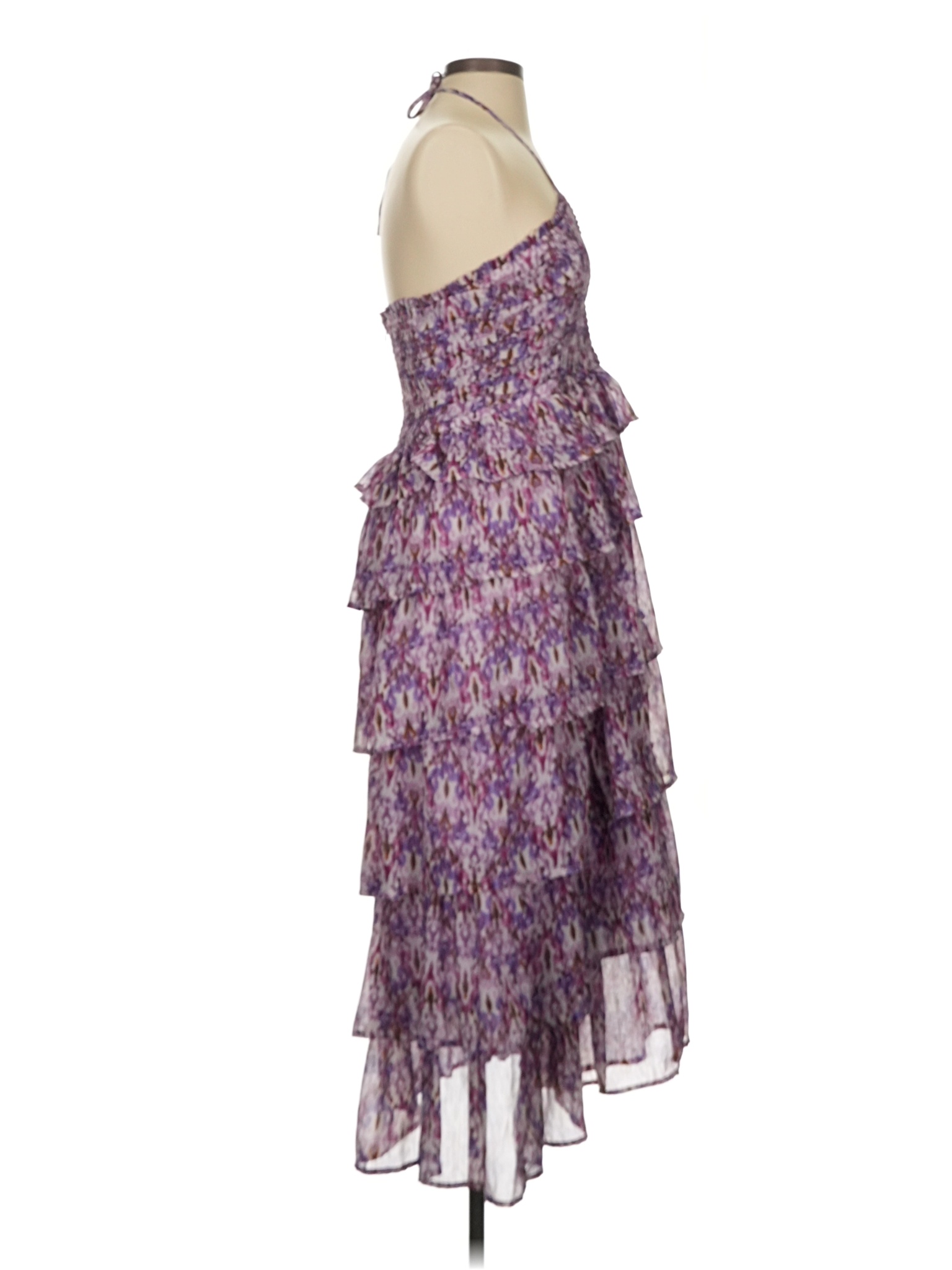 strapless open back dress Purple Ruffle Tiered Floral Chiffon Midi Dress main image 1