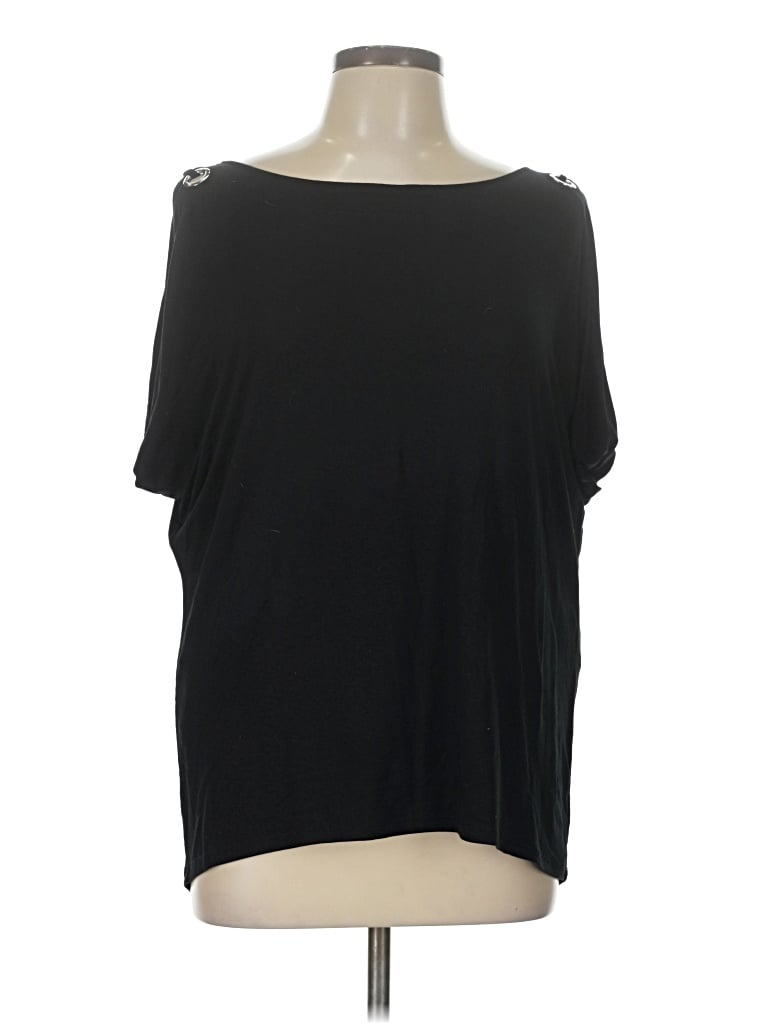 Cable & Gauge Short Sleeve Top Black Cold Shoulder Neckline Tops