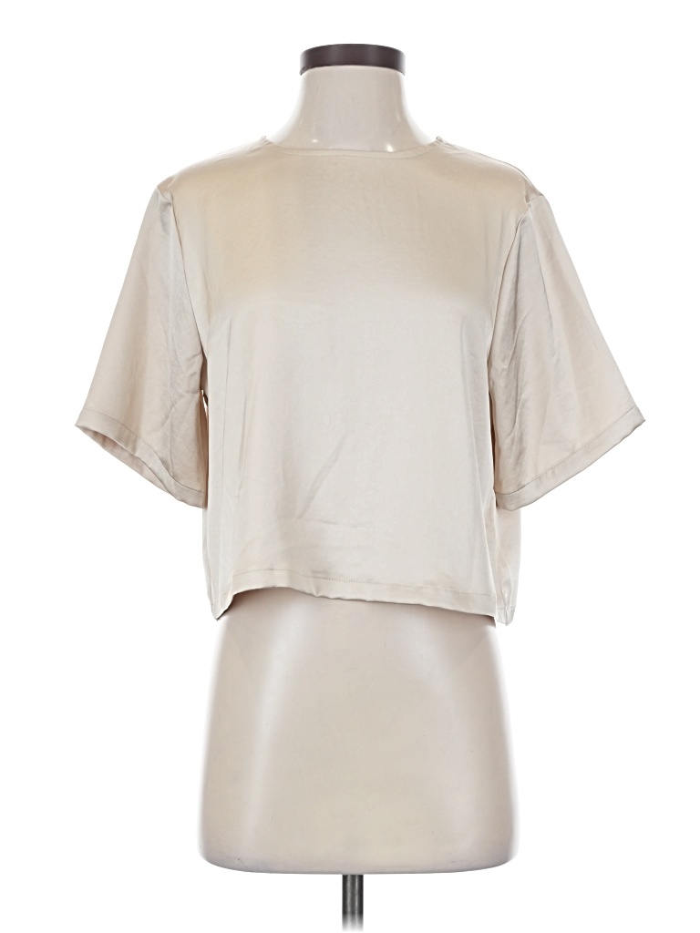 Pre-owned Express Short Sleeve Top Silver Metallic Pattern Mock Neckline Tops