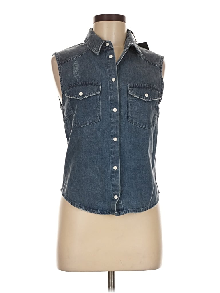 The Kooples Sleeveless Button Down Shirt In Blue