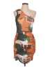 PrettyLittleThing Graphic Orange Cocktail Dress Size 10 - photo 1