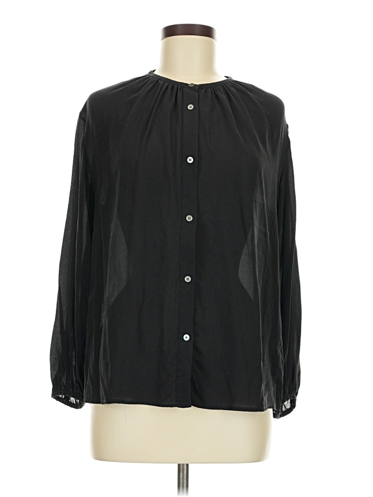 Pre-owned Everlane Long Sleeve Silk Top Black Mock Neckline Tops
