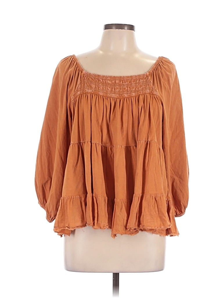 Pre-owned Easel 3/4 Sleeve Blouse In Brown