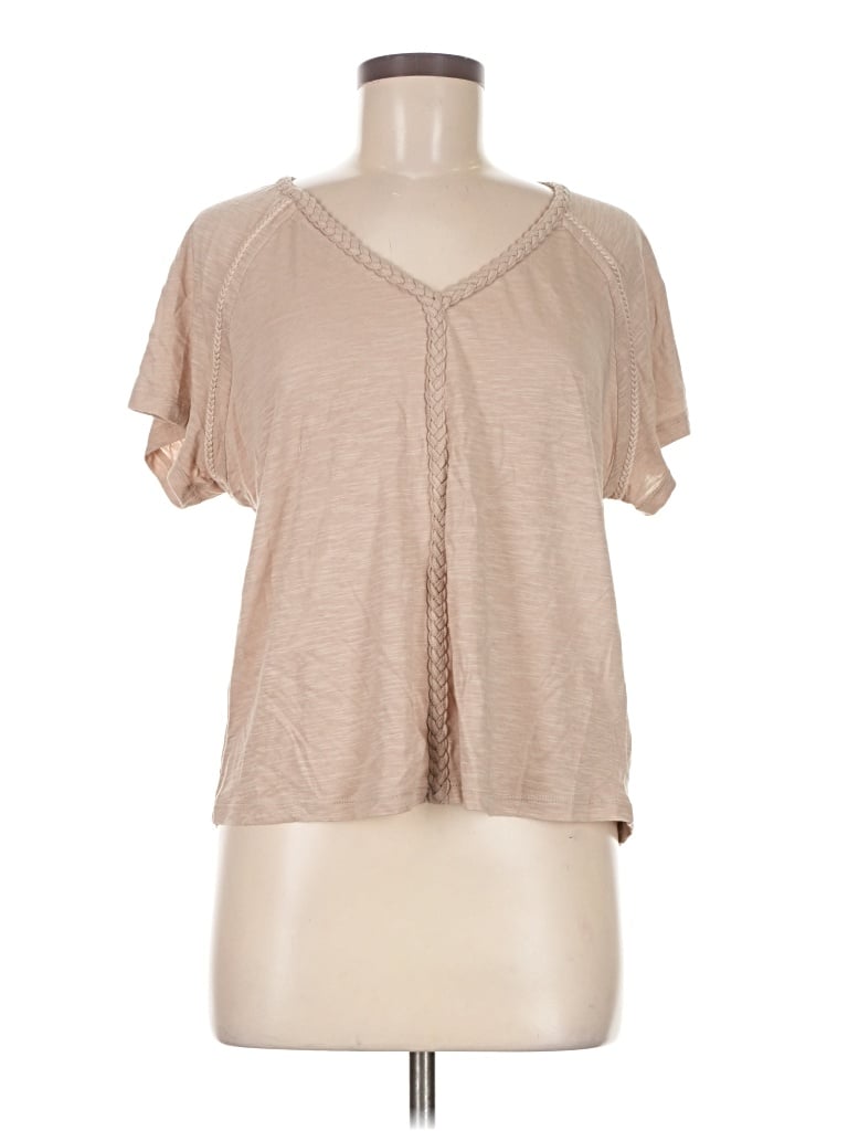 Pre-owned Another Love Short Sleeve Top Tan V Neck Tops In Brown