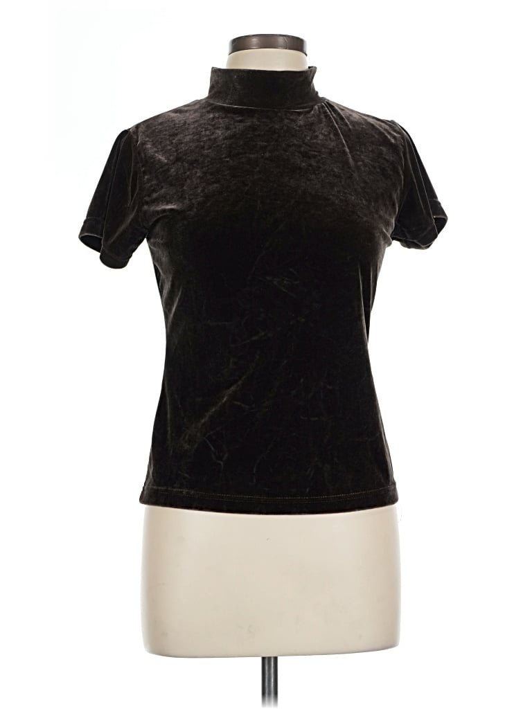 Pre-owned Robbie Bee Short Sleeve Top Black Mock Neckline Tops