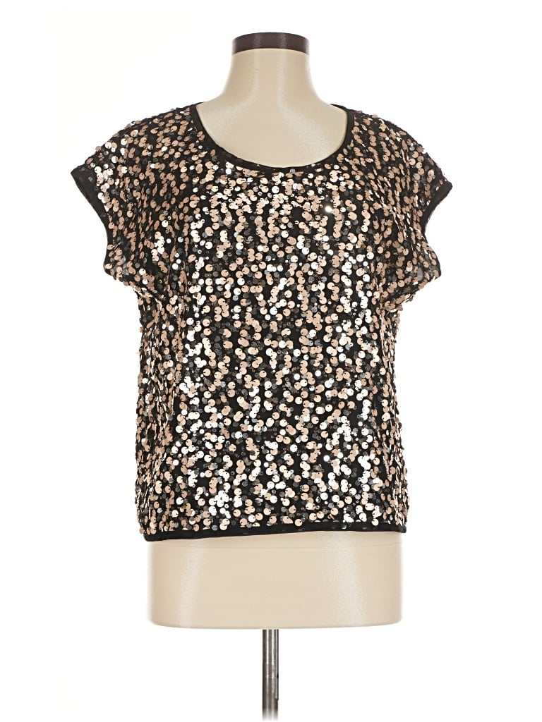 Pre-owned Jennifer Lopez Short Sleeve Top Gold Scoop Neck Tops