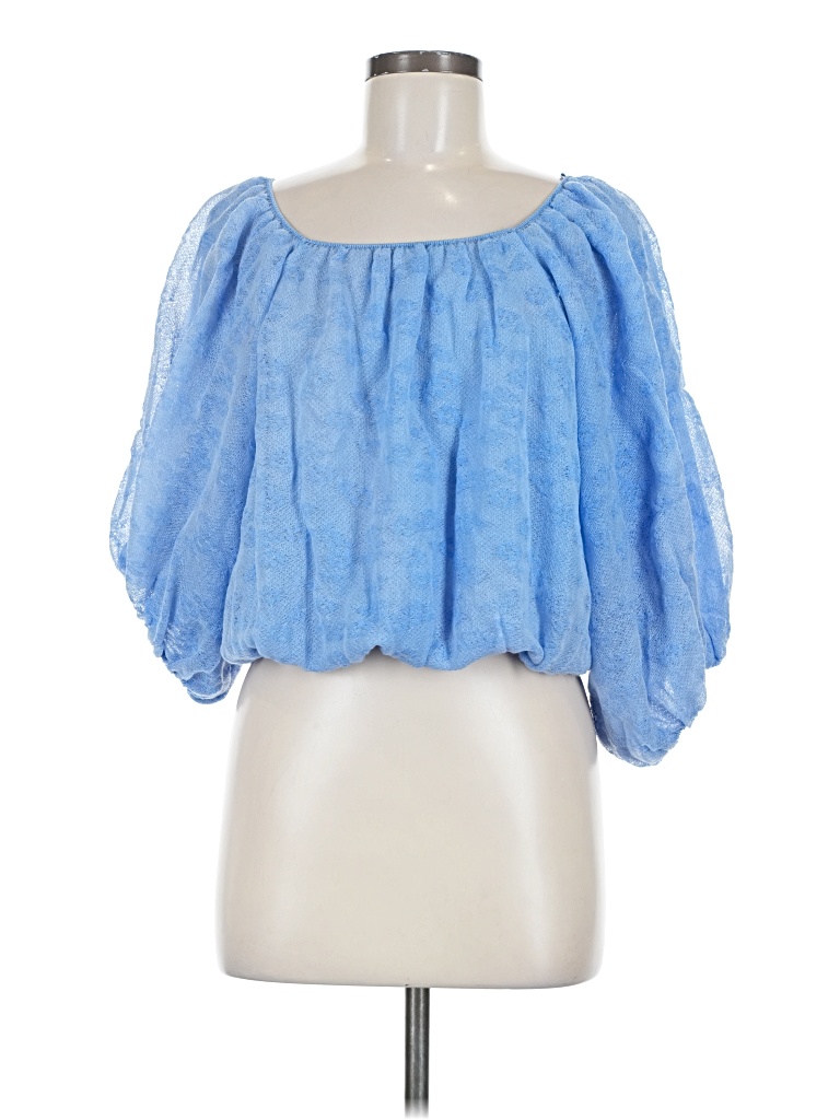 Pre-owned Zara 3/4 Sleeve Blouse In Blue