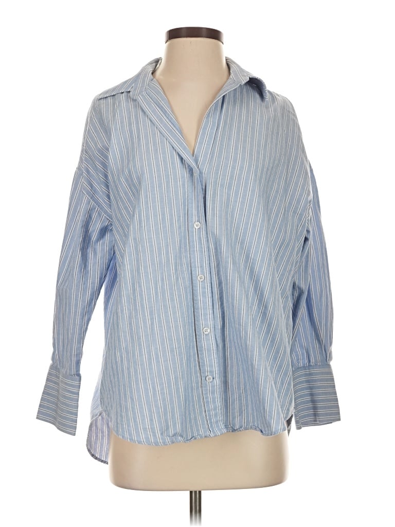 Pre-owned Zara 3/4 Sleeve Button Down Shirt In Blue