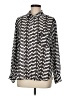 Pleione 100% Polyester Chevron-herringbone Silver Long Sleeve Blouse Size M - photo 1