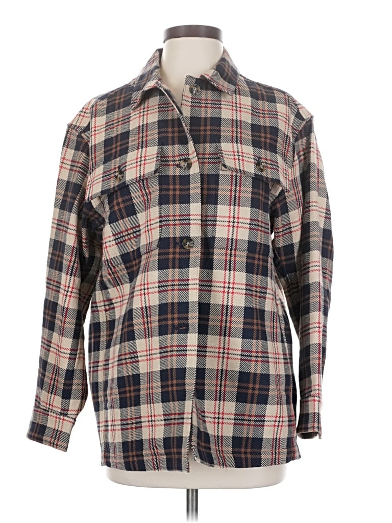 Tuckernuck Long Sleeve Button Down Shirt: Brown Plaid Pattern Tops - Size X-Small