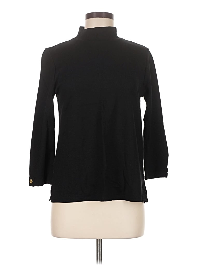 Pre-owned Anne Klein 3/4 Sleeve Top Black Turtleneck Tops