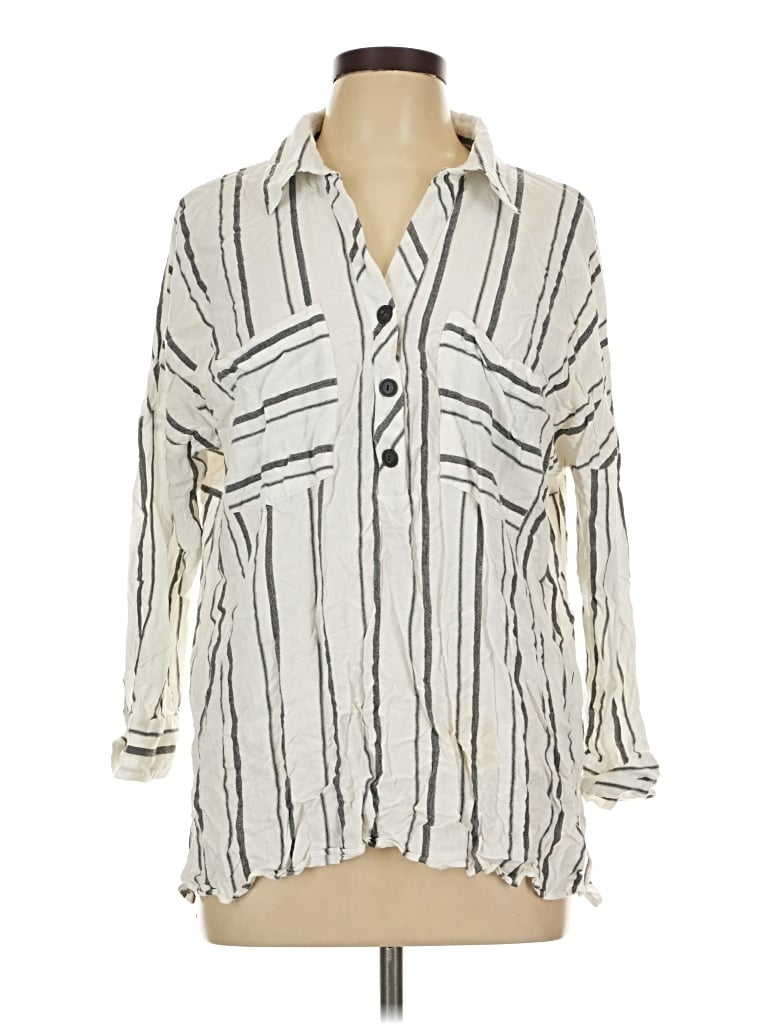 Pre-owned Zara Basic Long Sleeve Polo Shirt In White