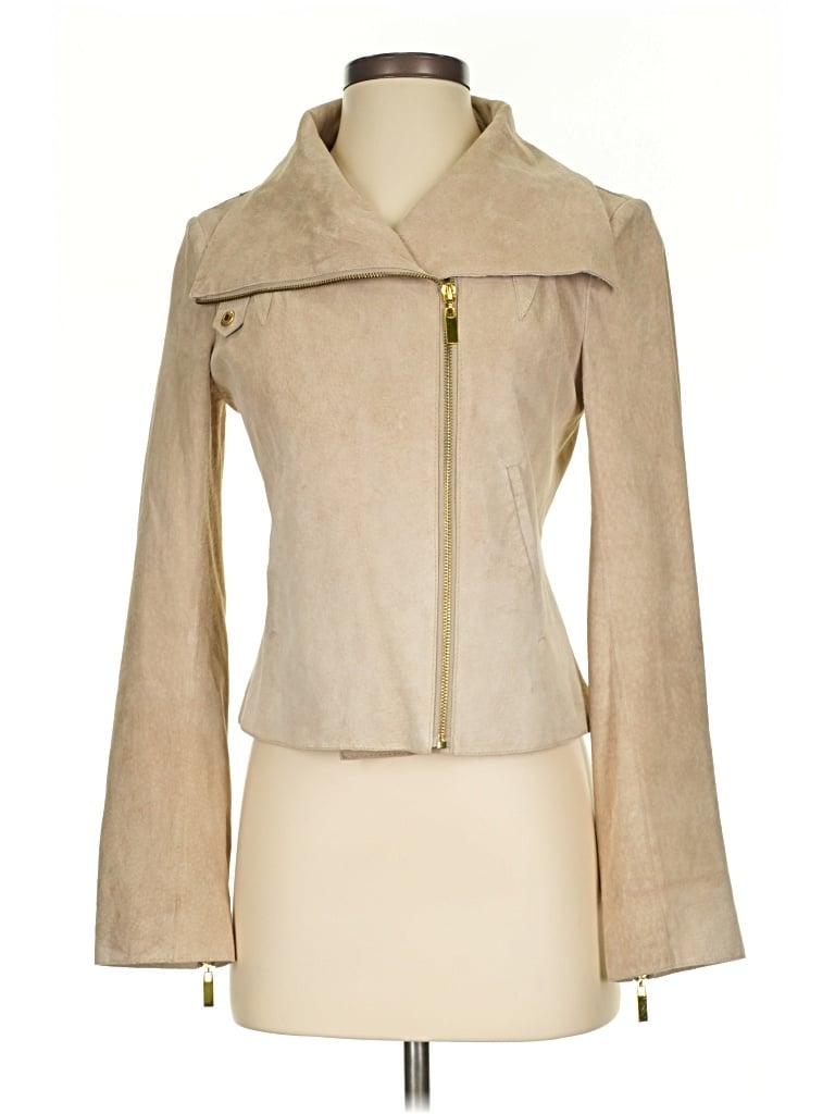 Pre-owned Bebe Leather Jacket In Brown