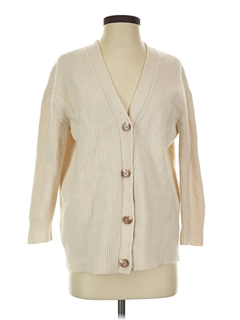 Pre-owned Quince Cashmere Cardigan Sweater In White