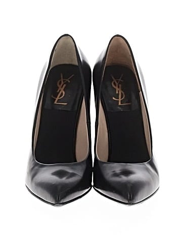 Yves Saint Laurent Leather Pointed Toe Wooden Heel Pumps (view 2)