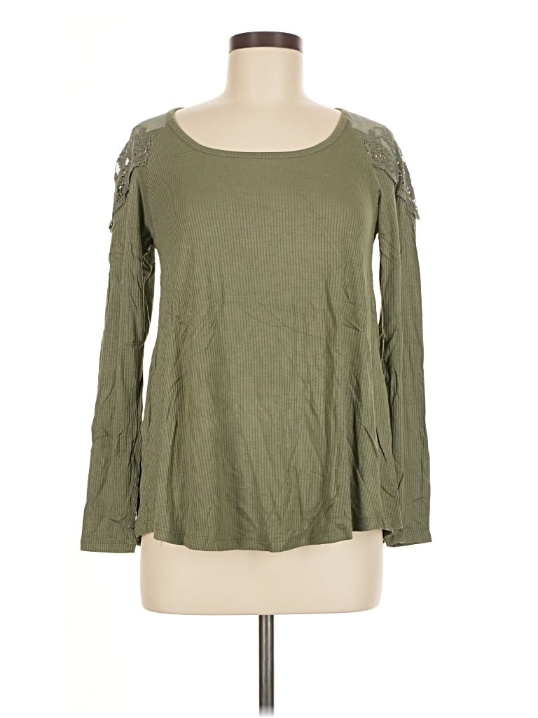 Pre-owned Hippie Rose Long Sleeve Top Green Scoop Neck Tops