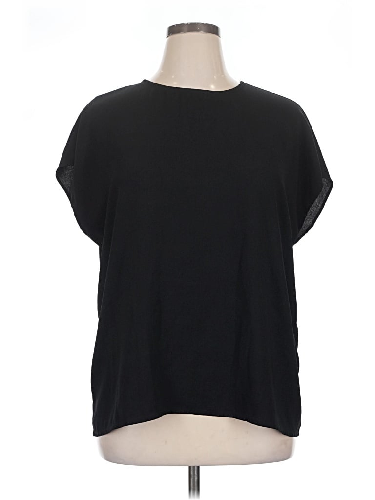 Pre-owned Halogen Short Sleeve Top Black Crew Neck Tops