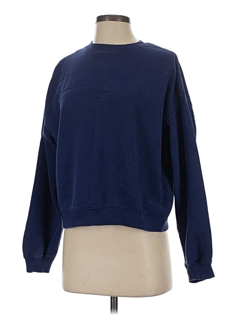Weekday Sweatshirt: Blue Solid Pattern Tops - Size X-Small