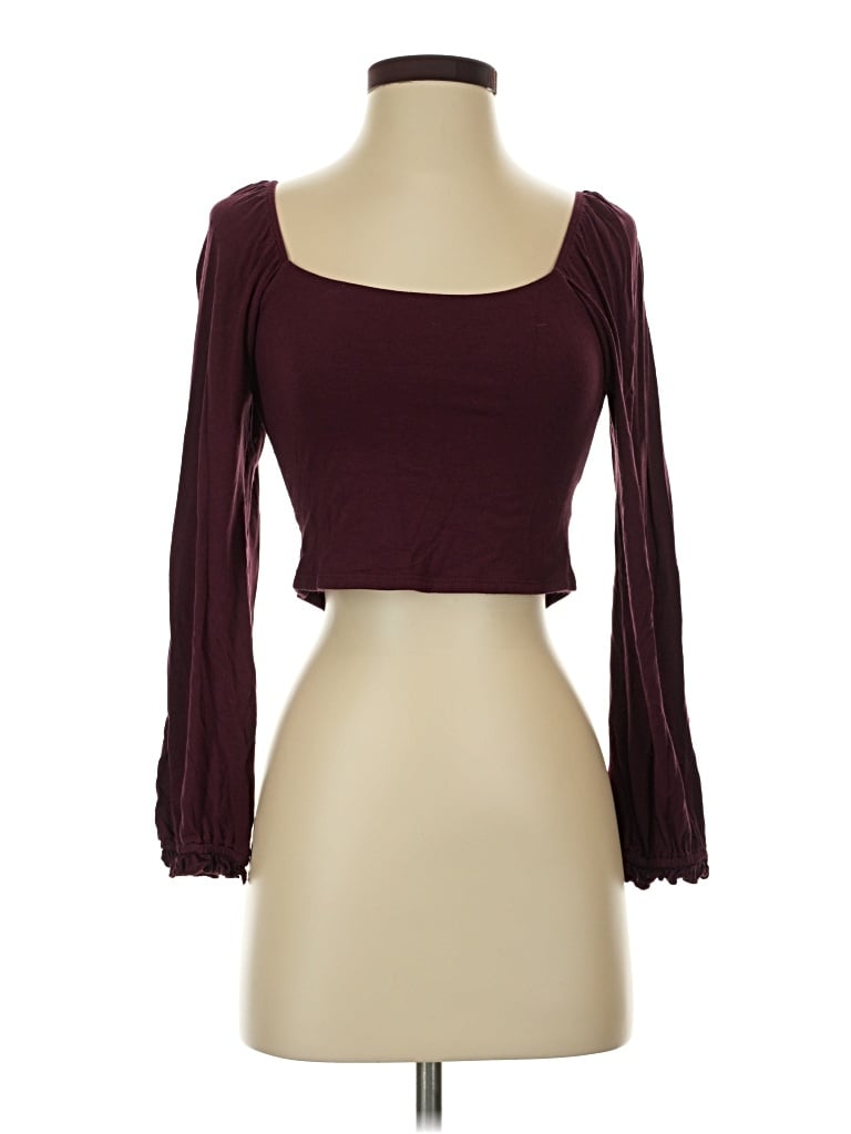 Altar'd State 3/4 Sleeve T-Shirt: Burgundy Tops - Size Small