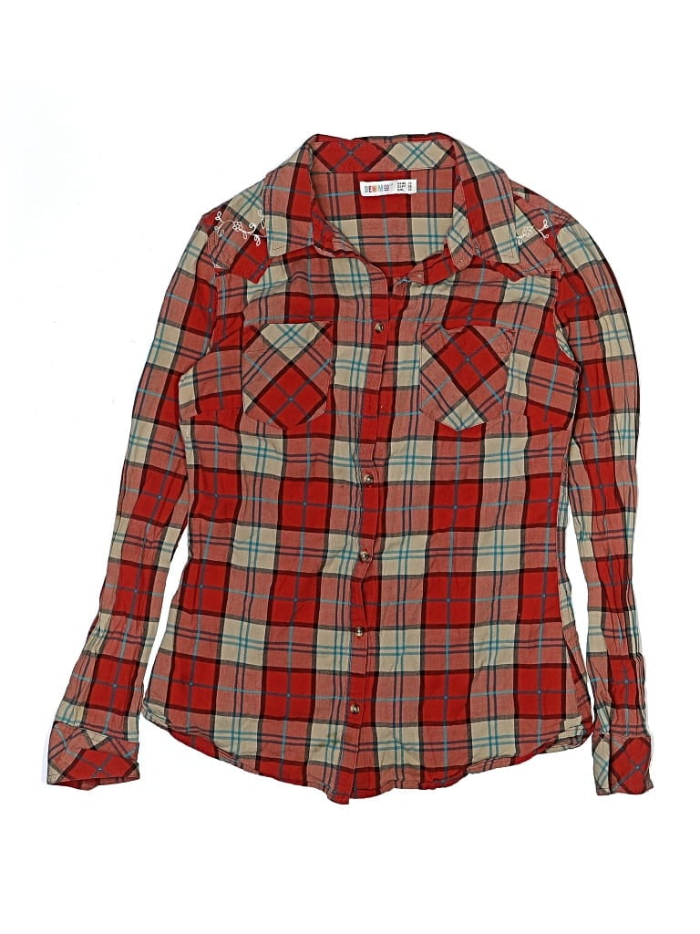 Pre-owned Denim Co Kids' Long Sleeve Button Down Shirt In Red