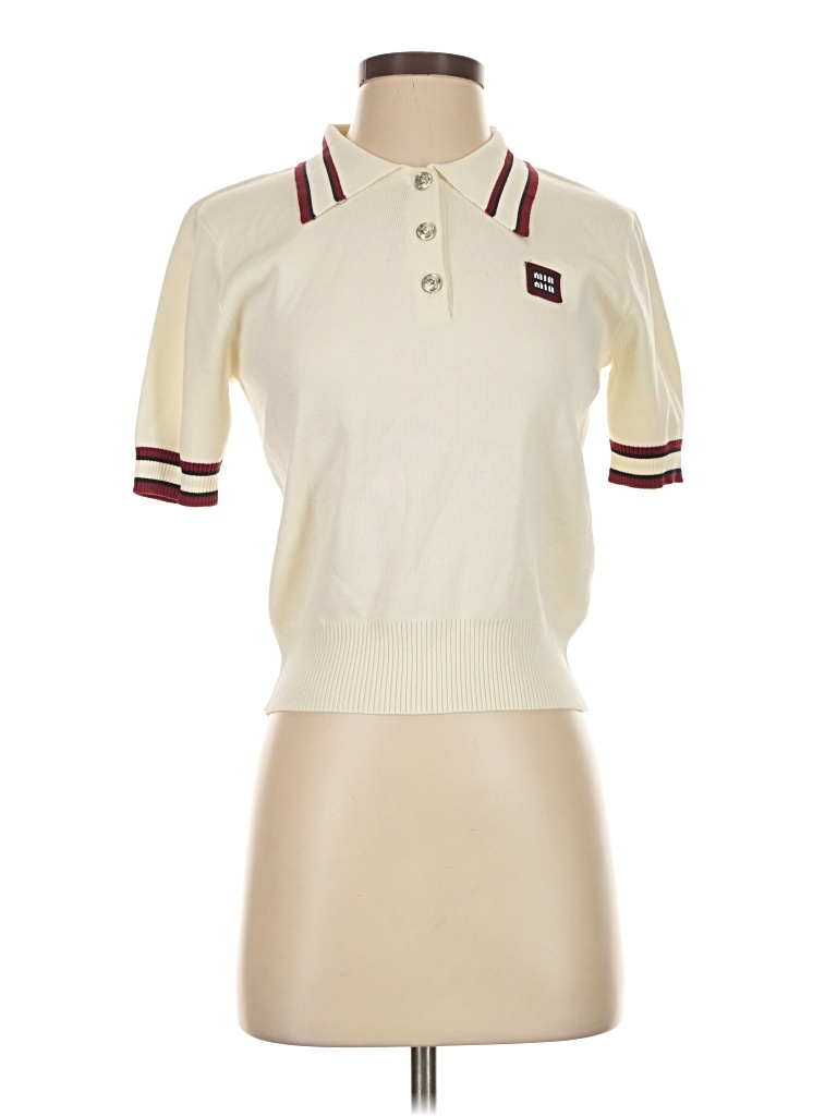 Pre-owned Assorted Brands Short Sleeve Top Ivory Collared Neckline Tops In White