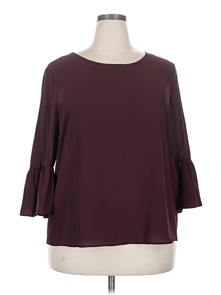 Pre-owned Elle 3/4 Sleeve Top Burgundy Boatneck Tops