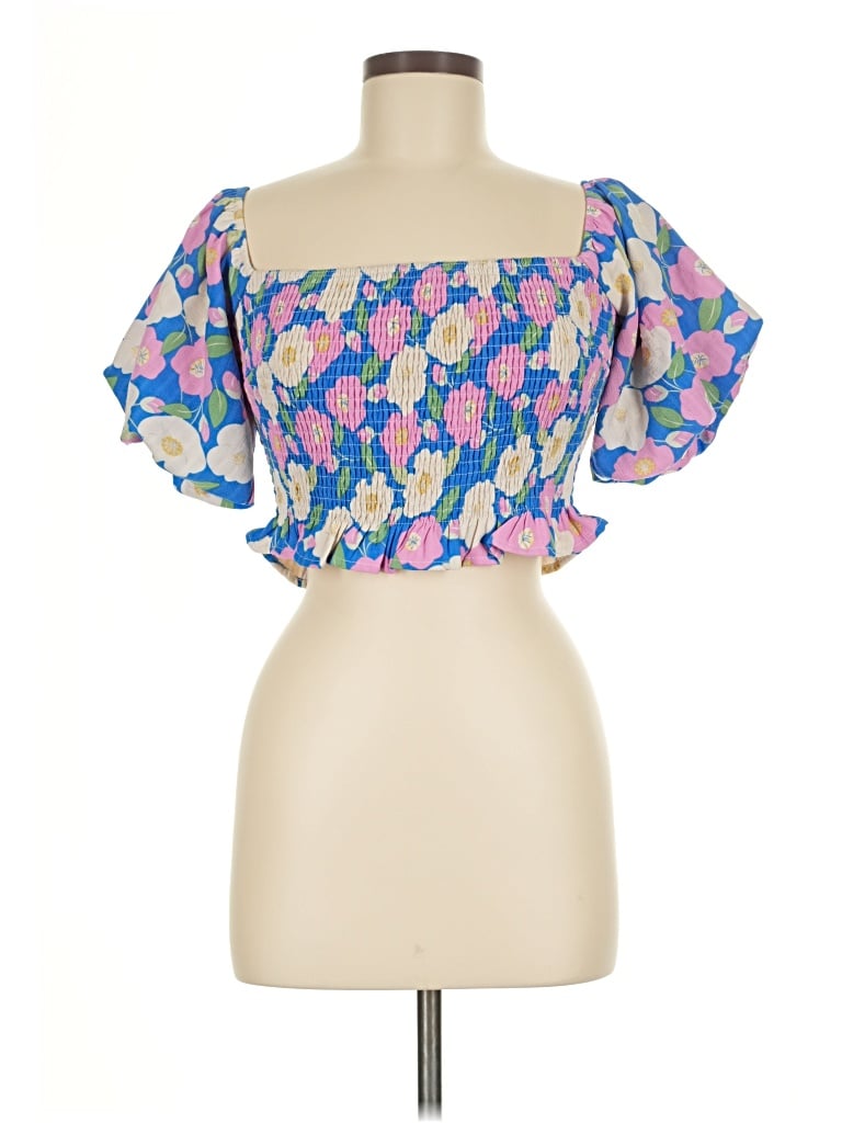 Altar'd State Short Sleeve Blouse In Blue
