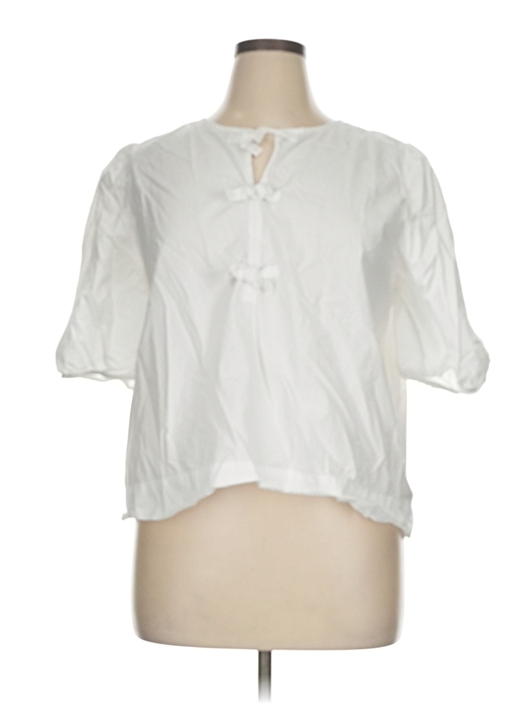 Pre-owned Ann Taylor Loft Short Sleeve Blouse In White