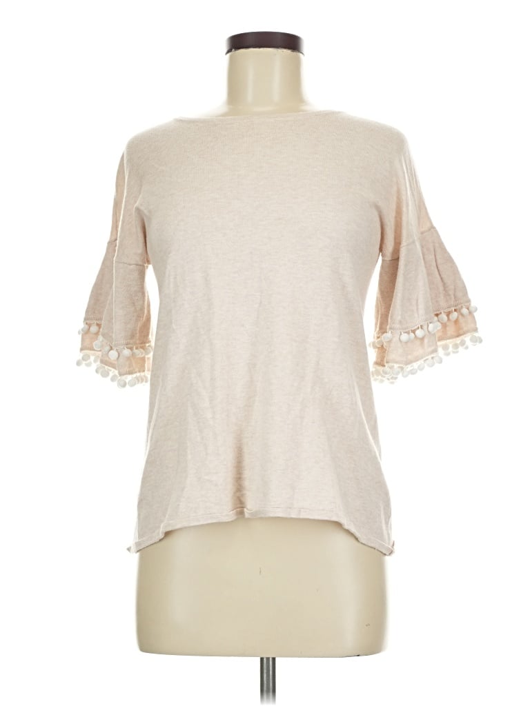 Pre-owned Two Bees Cashmere Short Sleeve Top Tan Mock Neckline Tops