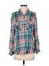 Express 100% Rayon Plaid Teal 3/4 Sleeve Blouse Size M - photo 1