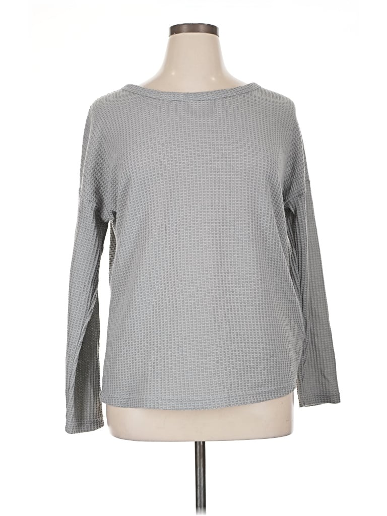 Pre-owned Ekouaer Long Sleeve Top Gray Boatneck Tops