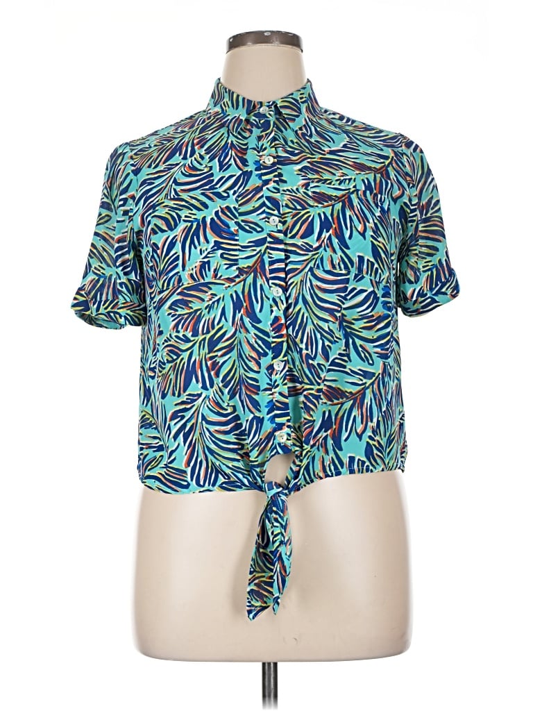 Lily White Short Sleeve Blouse In Blue