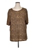 Impressions Animal Print Brown Short Sleeve Top Size XL - photo 1