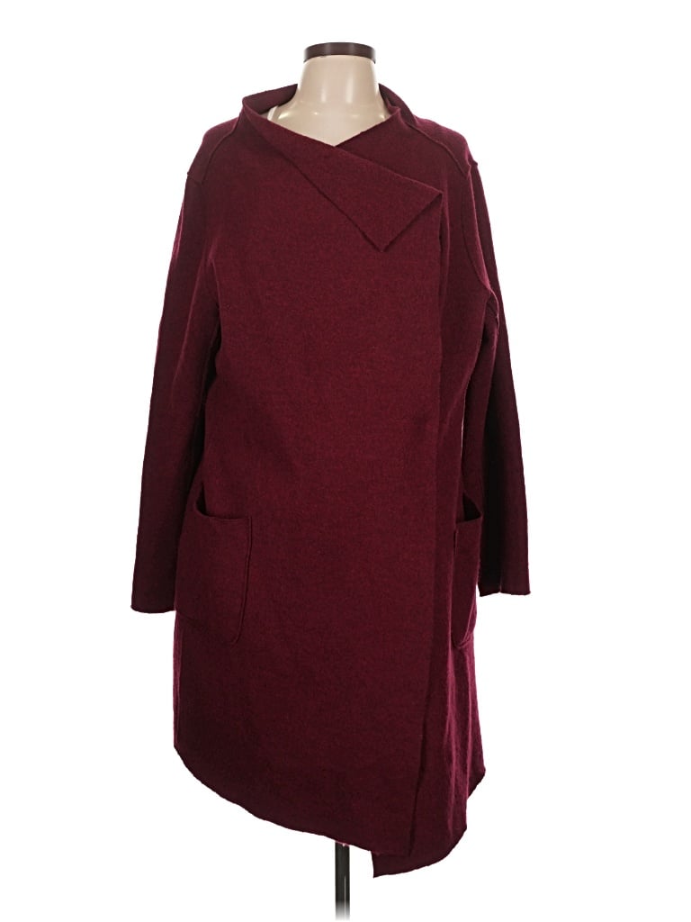Pre-owned Eileen Fisher Wool Coat In Burgundy