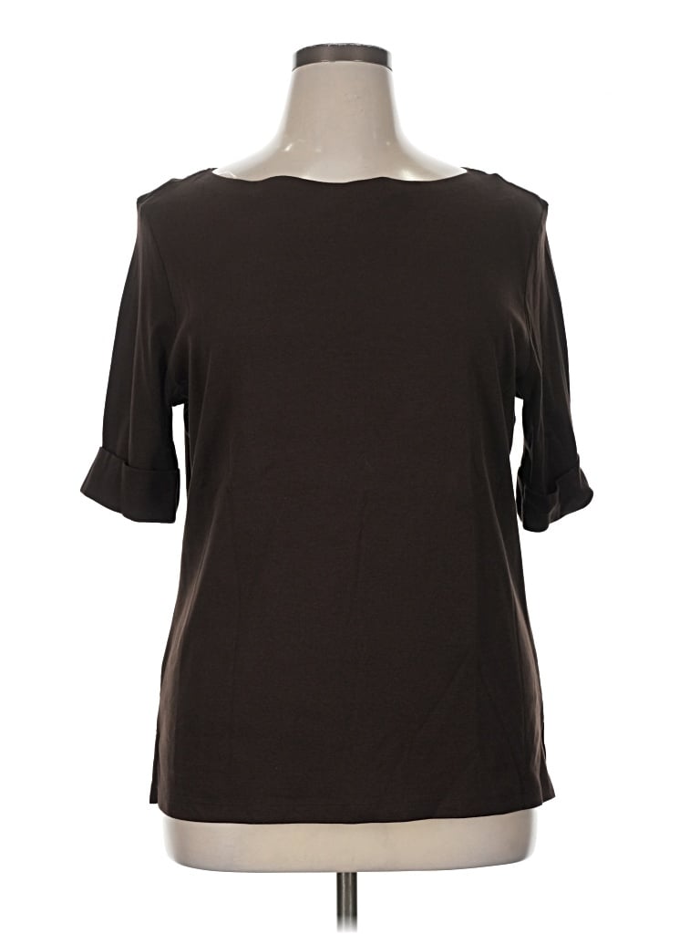 Pre-owned Karen Scott 3/4 Sleeve T-shirt In Brown