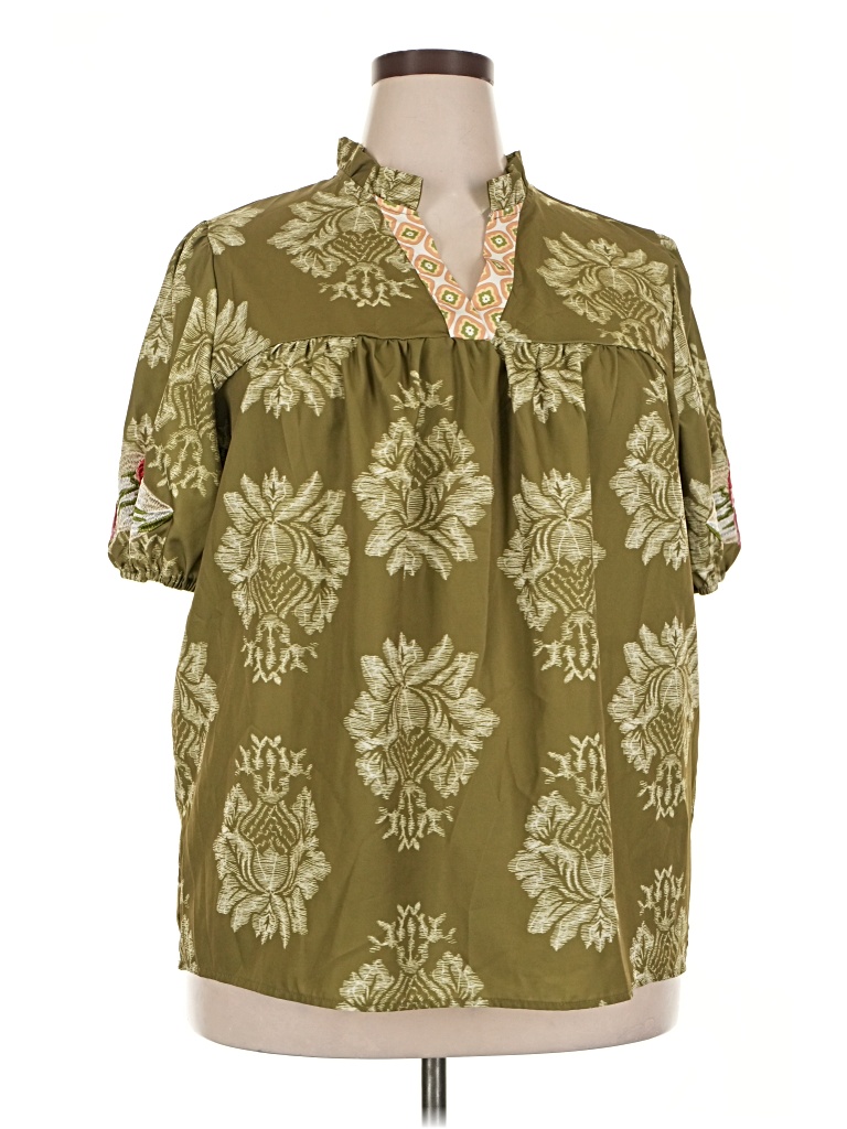 Pre-owned Assorted Brands Short Sleeve Blouse In Green