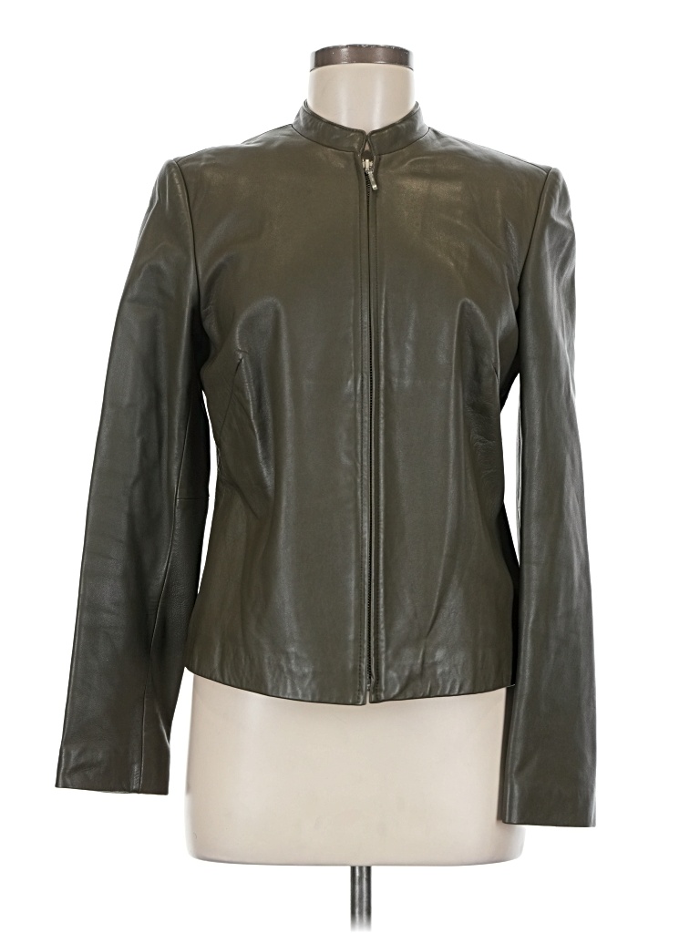 Pre-owned Ann Taylor Leather Jacket In Green