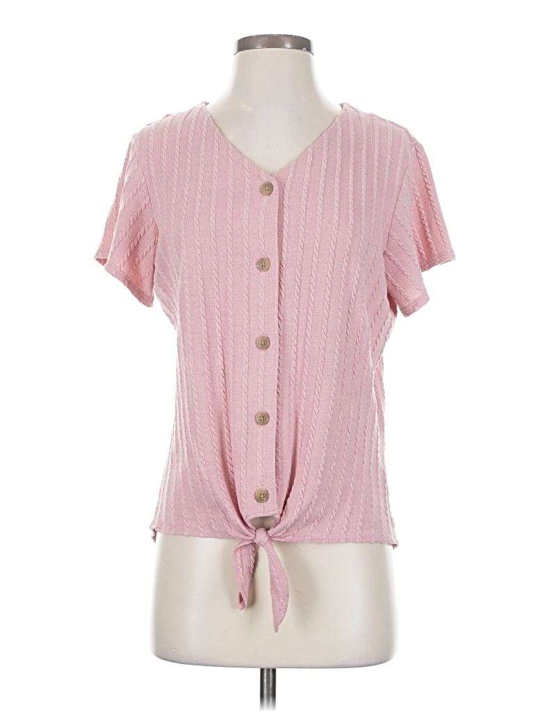 Pre-owned Weatherproof Short Sleeve Top Pink Keyhole Neckline Tops