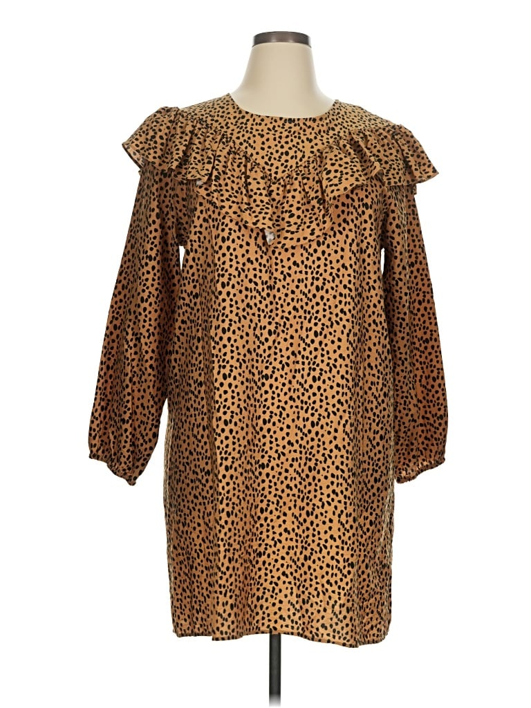 Pre-owned Michelle Mcdowell 3/4 Sleeve Top Brown Ruffles Neckline Tops