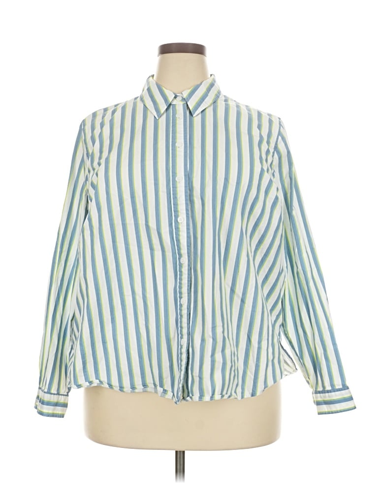 Pre-owned Lane Bryant Long Sleeve Button Down Shirt In Blue