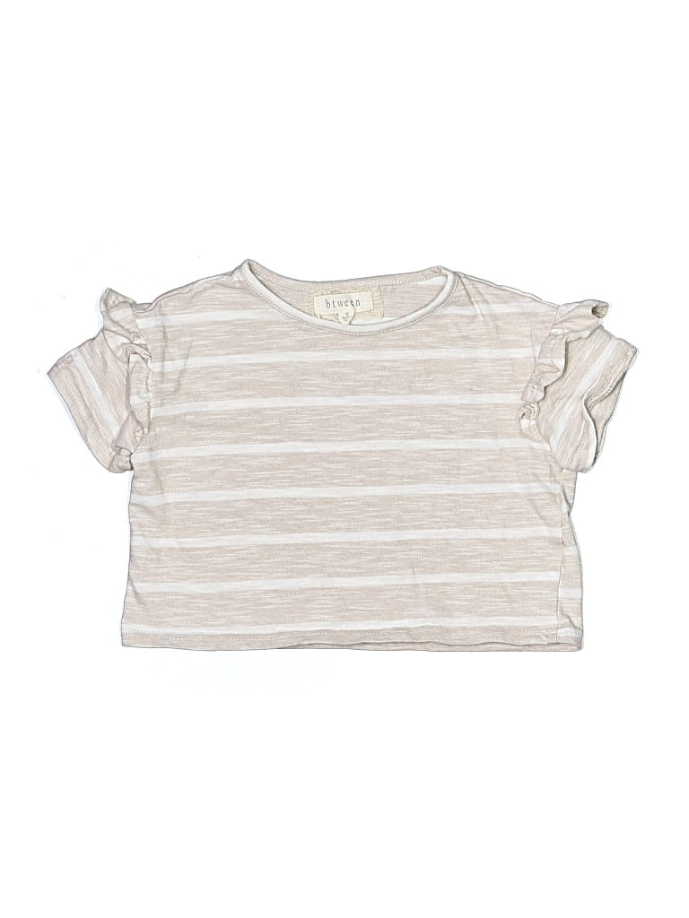 Pre-owned Btween Kids' Short Sleeve Top Tan Ruffles Neckline Tops In Brown