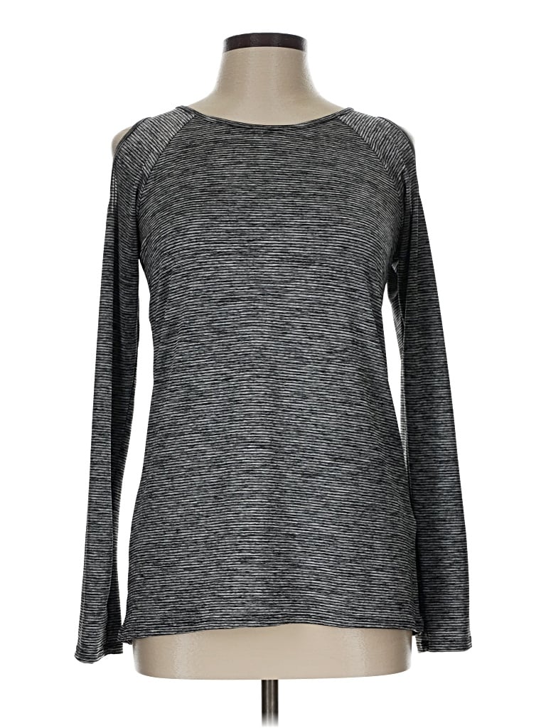 Pre-owned Nux Long Sleeve Top Gray Crew Neck Tops