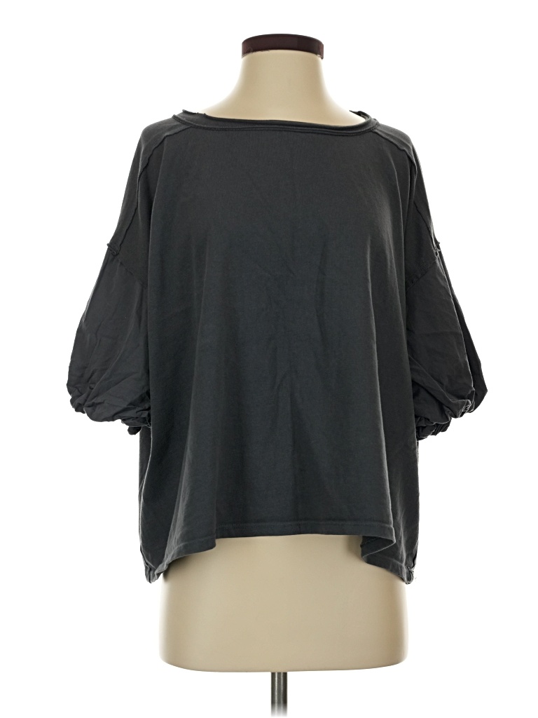 Pre-owned We The Free 3/4 Sleeve Top Gray Cold Shoulder Neckline Tops
